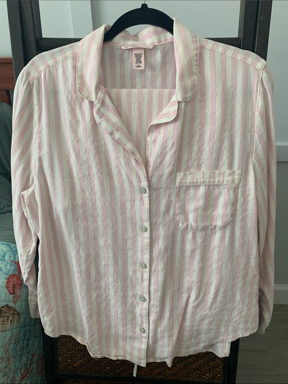 Victoria's Secret Pink and White Striped Button-Up Pajama set Like New - Picture 4 of 5